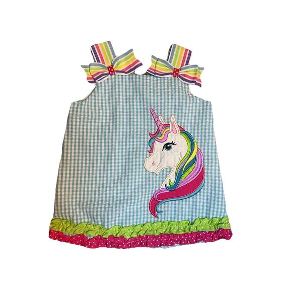 Rare Editions Gingham, And Grass Grain Unicorn ￼ 12 Months - Picture 1 of 3